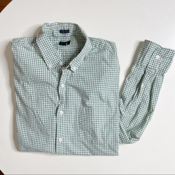 J. Crew Men’s Slim Mini Gingham Pocket Button Shirt Green White Size Large - Picture 1 of 7